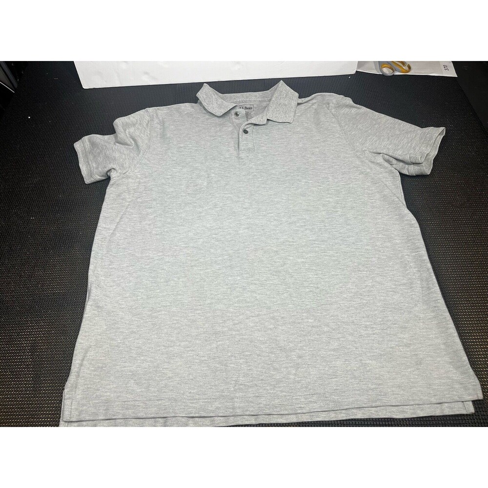 LL Bean Mens Polo Shirt XL Heather Gray Short Sleeve Pique Knit Casual Classic
